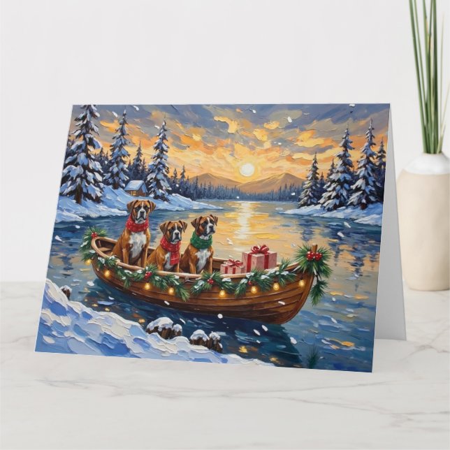 Boxer Weihnachtsboot Urlaub Karte (Vorderseite)