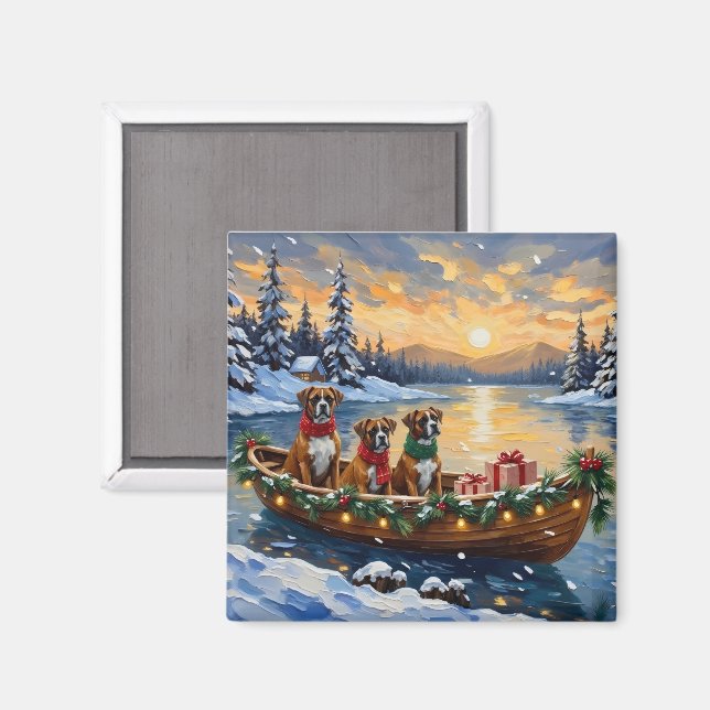 Boxer Weihnachtsboot Urlaub Magnet (Vorderseite/Rückseite)