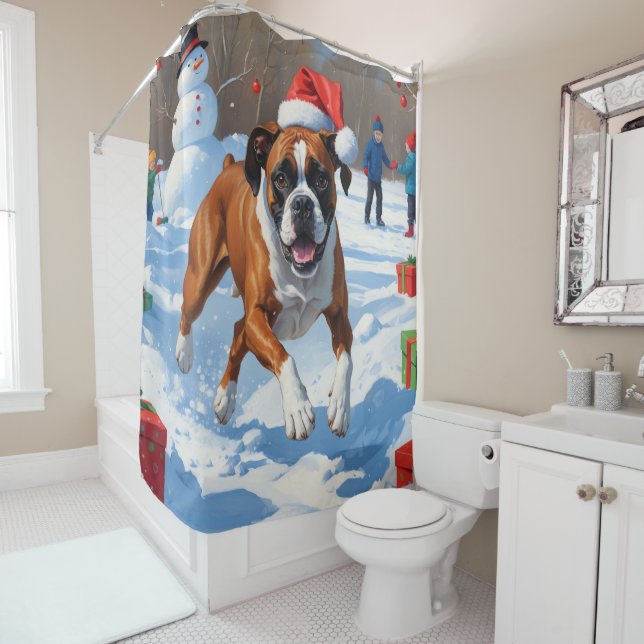 Boxer Weihnachtsfest Schneeszene Duschvorhang (Beispiel)
