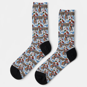 Boxer Weihnachtsfest Schneeszene Socken