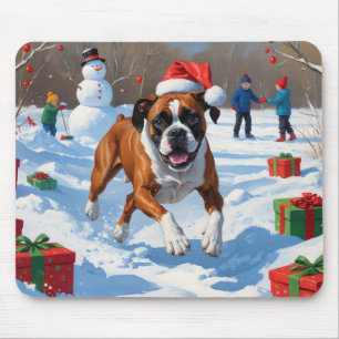 Boxer Weihnachtsfestliche Schneeszene Mousepad
