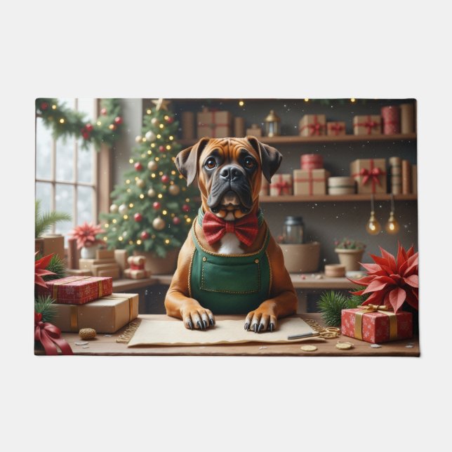 Boxer Weihnachtsgeschenkverpackungskunst Fußmatte (Vorderseite)