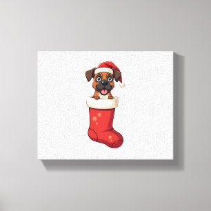 Boxer Weihnachtshund Strumpf Leinwanddruck