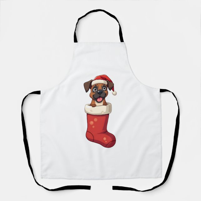 Boxer Weihnachtshund Strumpf Schürze (Vorderseite)
