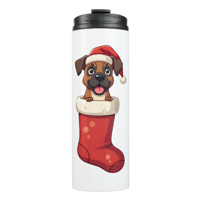 Boxer Weihnachtshund Strumpf Thermosbecher (Vorderseite)