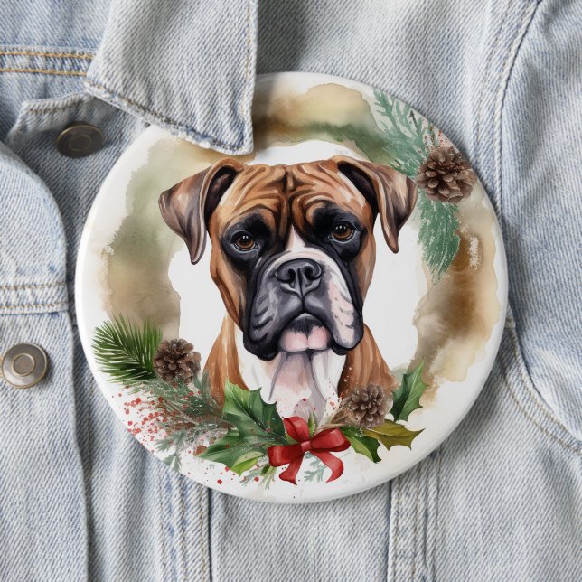 Boxer Weihnachtskranz Festiver Hund Button (Beispiel)