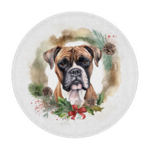 Boxer Weihnachtskranz Festiver Hund Schneidebrett
