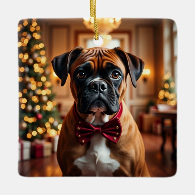 Boxer Weihnachtskunst Keramikornament (Vorderseite)