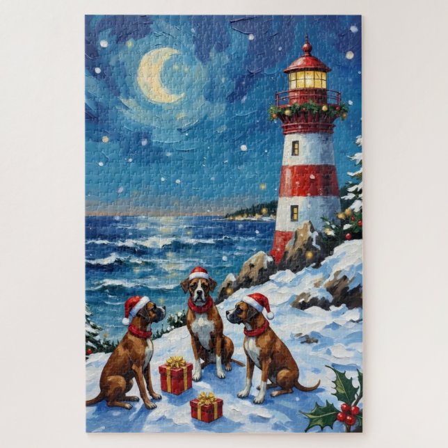 Boxer Weihnachtsleuchtturm Urlaub (Vertikal)