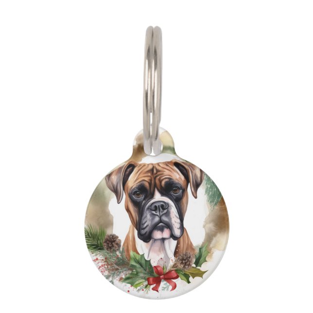 Boxer Weihnachtsmann Haustiermarke (Vorderseite)