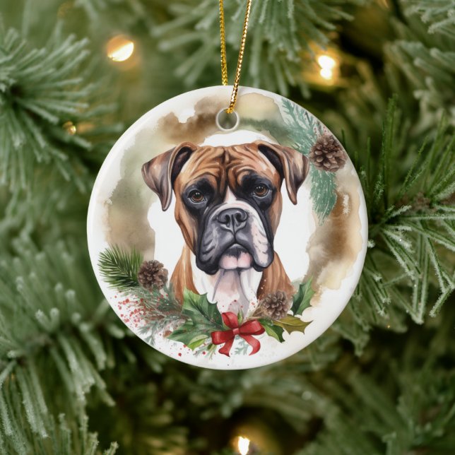 Boxer Weihnachtsmann Keramik Ornament (Baum)