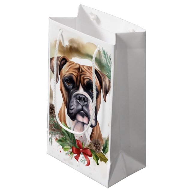 Boxer Weihnachtsmann Kleine Geschenktüte (Vorderseite Schrägansicht)