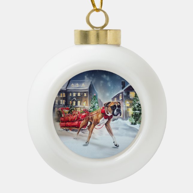 Boxer Weihnachtssaison Keramik Kugel-Ornament (Vorderseite)