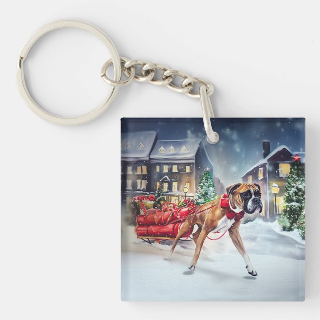 Boxer Weihnachtssaison Schlüsselanhänger (Vorderseite)