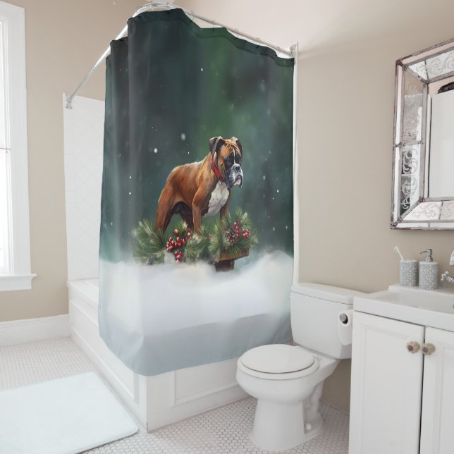 Boxer Weihnachtsschnee Winter Duschvorhang (Beispiel)