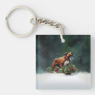 Boxer Weihnachtsschnee Winter Schlüsselanhänger