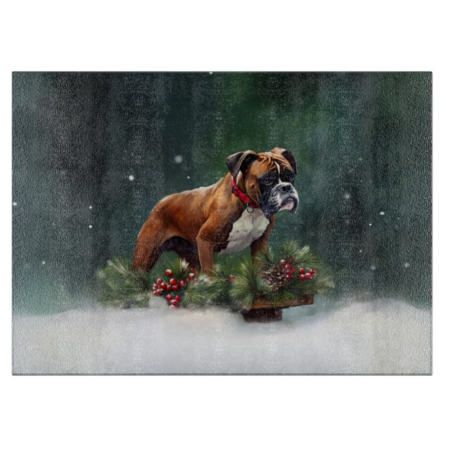 Boxer Weihnachtsschnee Winter Schneidebrett (Vorderseite)
