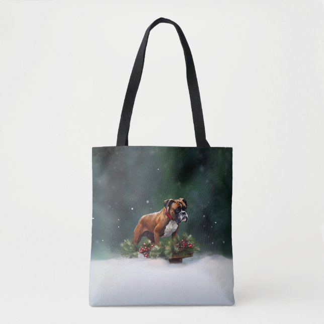Boxer Weihnachtsschnee Winter Tasche (Vorderseite)