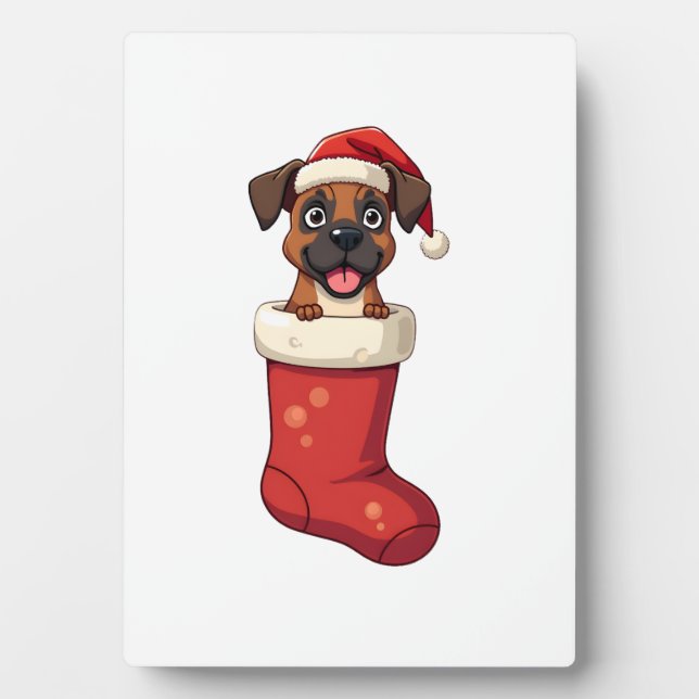 Boxer-Weihnachtsstrumpf Fotoplatte (Vorderseite)