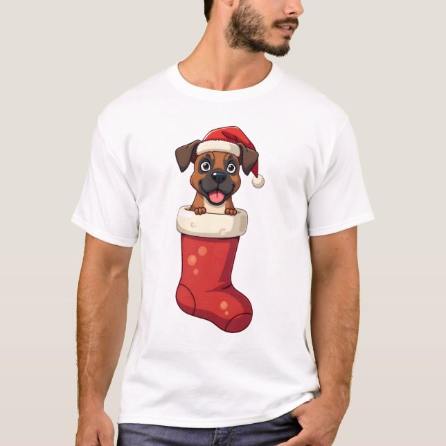 Boxer-Weihnachtsstrumpf T-Shirt (Vorderseite)