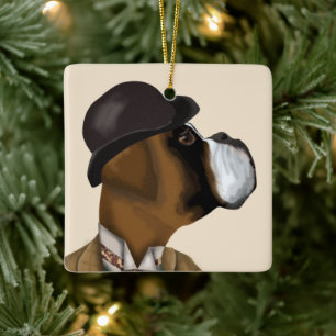 Boxer Weinsnob Keramikornament