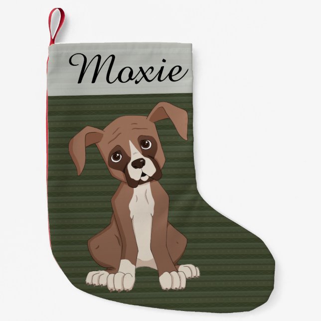 Boxer Welpe auf einem grünen Weihnachtsmuster Kleiner Weihnachtsstrumpf (Vorderseite)