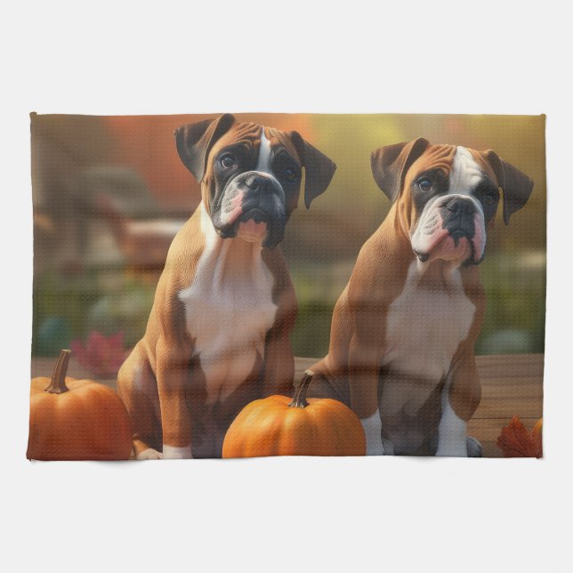 Boxer Welpe Autumn Delight Pumpkin Geschirrtuch (Horizontal)