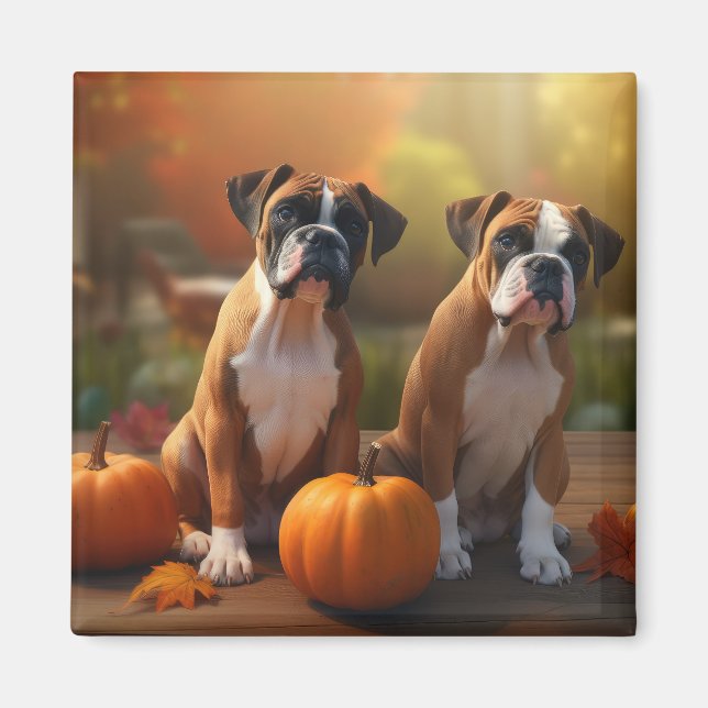 Boxer Welpe Autumn Delight Pumpkin Magnet (Vorne)
