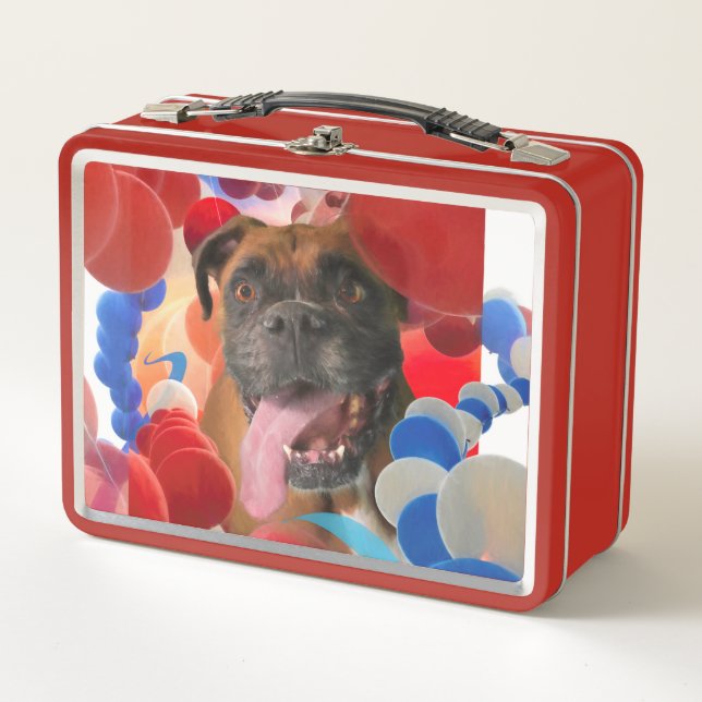 Boxer Welpe BOOM ZEIT IN BOXERVILLE USA Metall Brotdose (Vorderseite)