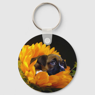 Boxer Welpe in Sunflower Schlüsselanhänger