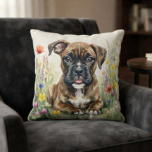 Boxer-Welpe mit Wasserfarben-Blumen