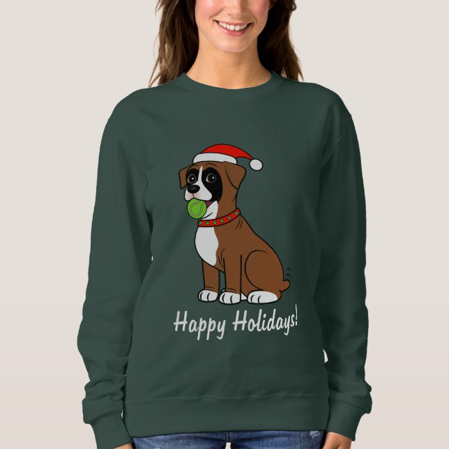 Boxer-Welpe mit Weihnachtsmannmütze-glücklichen Sweatshirt (Vorderseite)
