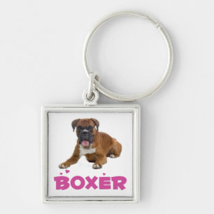 Boxer-Welpen-Hunde-Liebe-Lila-Herzen-Schlüsselanhä Schlüsselanhänger