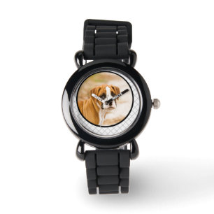 Boxer-Welpen-Hundegraue Glitzer-Band-Uhr Armbanduhr