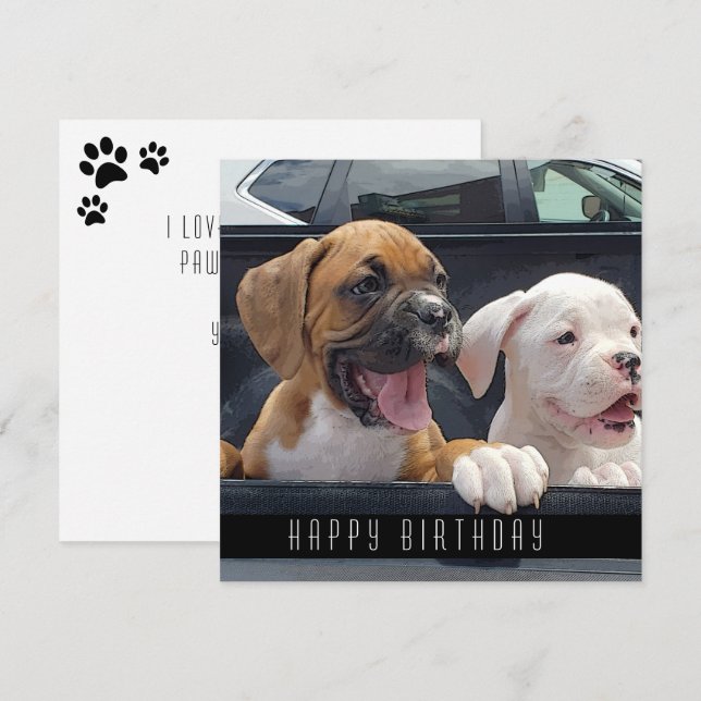 Boxer Welppies Happy Birthday Hunde Ankündigung (Vorne/Hinten)