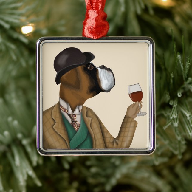 Boxer Wine Snob Ornament Aus Metall (Baum)