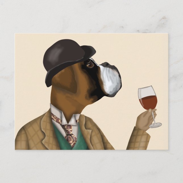 Boxer Wine Snob Postkarte (Vorderseite)