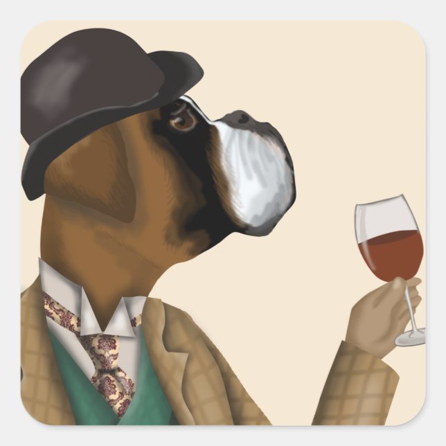 Boxer Wine Snob Quadratischer Aufkleber (Vorderseite)