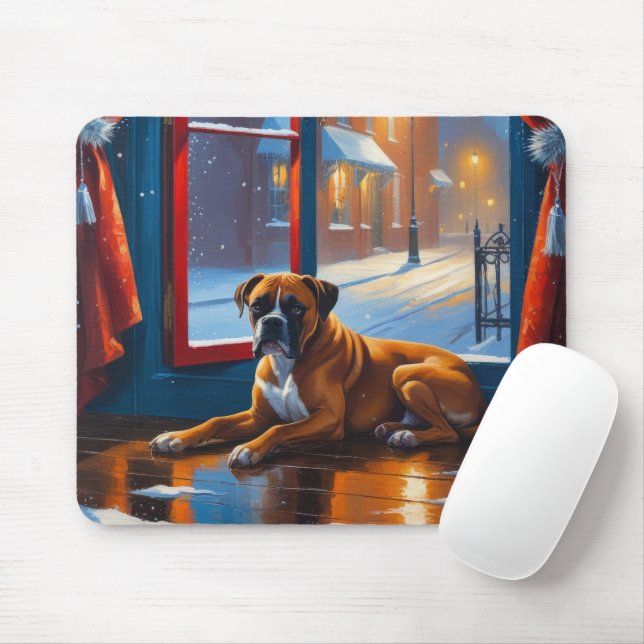 Boxer with Christmas Lights Holiday Mousepad (Mit Mouse)