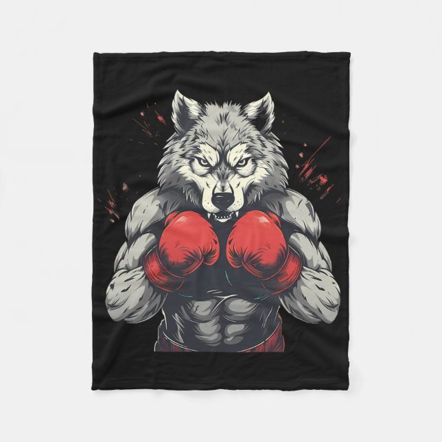 Boxer Wolf Mit Boxhandschuhen Kickboxen Lustiger B Fleecedecke (Vorderseite)