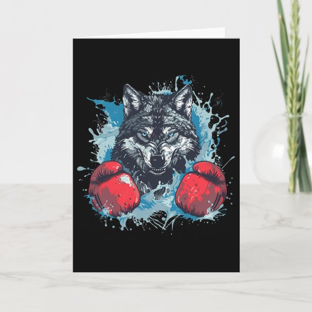 Boxer Wolf Mit Boxhandschuhen Kickboxen Lustiger B Karte (Vorderseite)