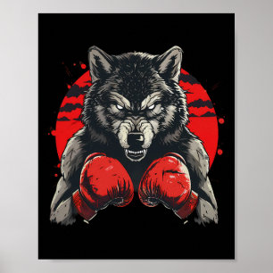 Boxer-Wolf mit Boxhandschuhen Kickboxen Lustiger B Poster