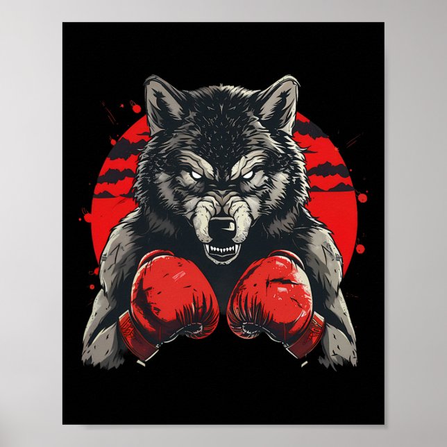 Boxer-Wolf mit Boxhandschuhen Kickboxen Lustiger B Poster (Vorne)