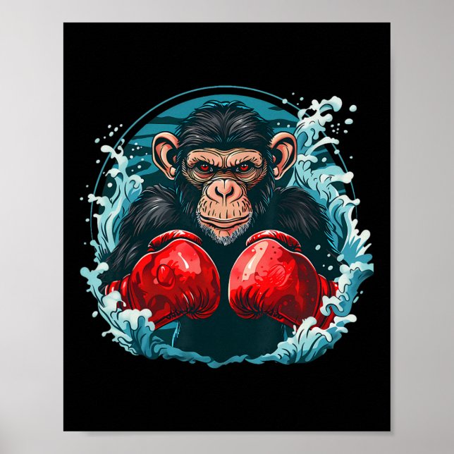 Boxeraffe mit Boxhandschuhen Kickboxen Lustiges B Poster (Vorne)