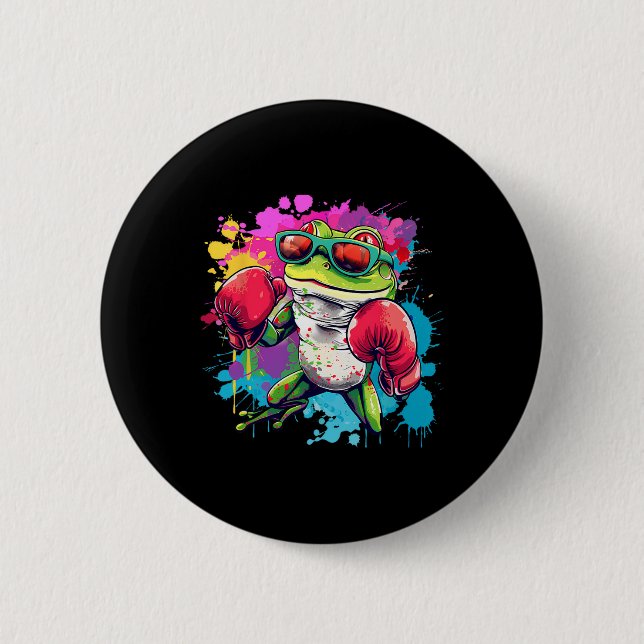 Boxerfrosch mit Boxhandschuhen Kickboxen Lustige B Button (Vorderseite)