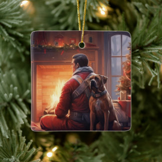 Boxergeschenk, Hausgeschenk, Hundefeuer, Weihnacht Keramikornament
