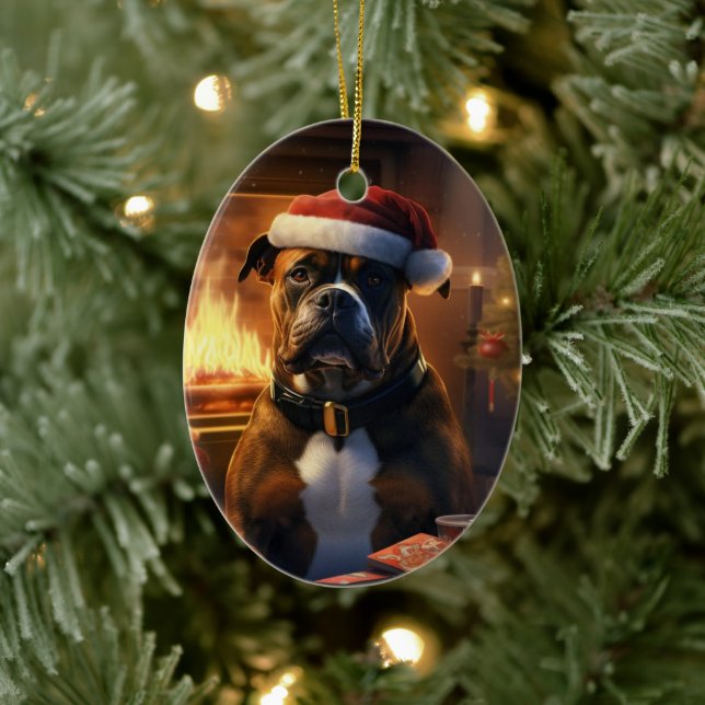 Boxergeschenk, Haustiergeschenk, Hundepolizei, Wei Keramik Ornament (Baum)