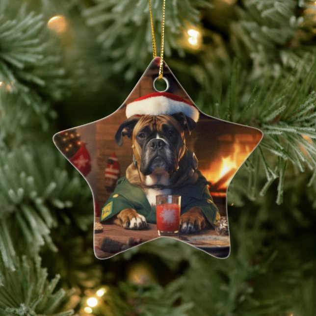 Boxergeschenk, Haustiergeschenk, Hundepolizei, Wei Keramik Ornament (Baum)
