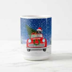 Boxerhund fährt Auto im Schnee Weihnachten Kaffeetasse