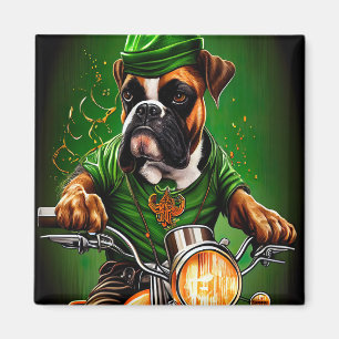 Boxerhund fährt Fahrrad am St. Patrick's Day Magnet
